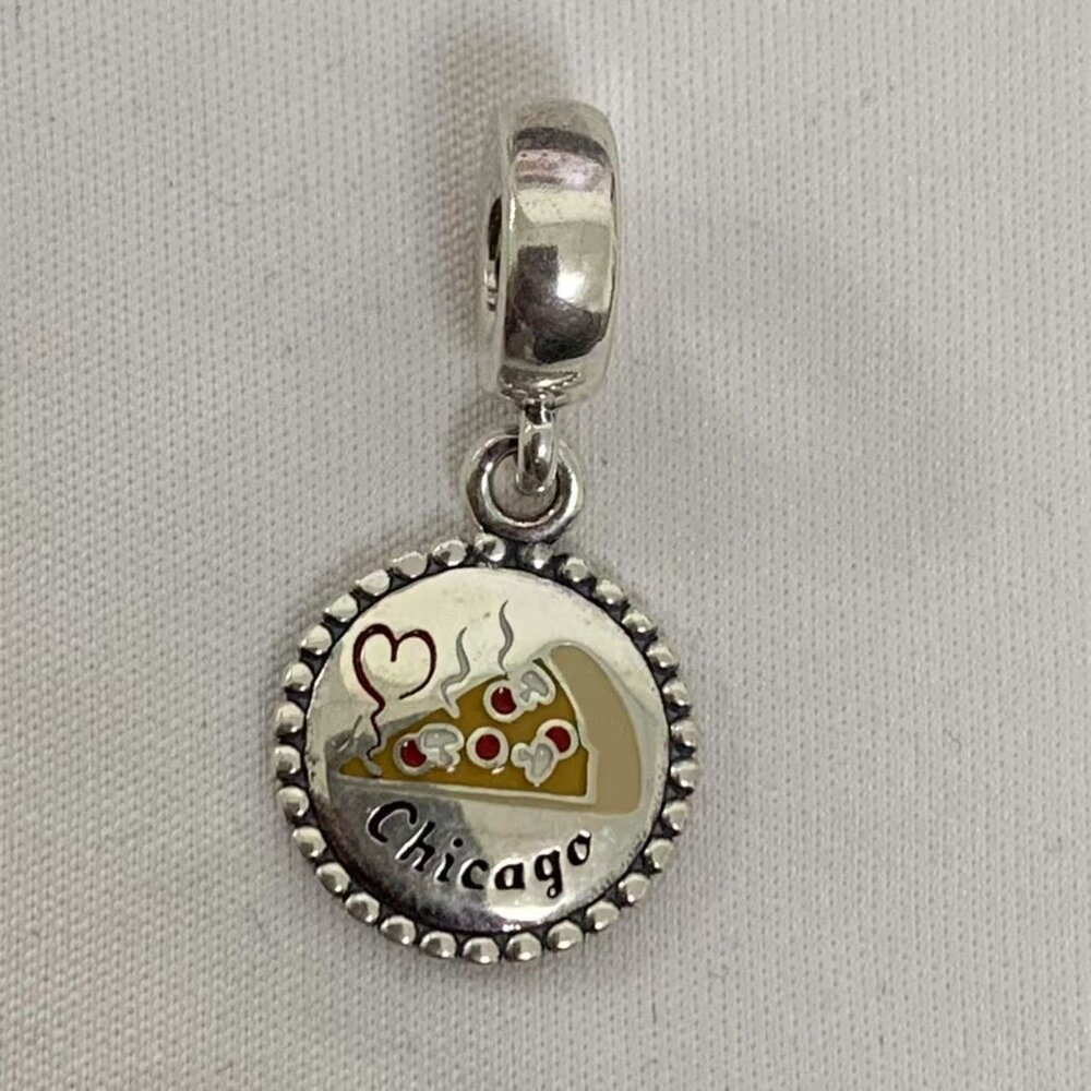 Pandora Silver Chicago Pizza Slice Charm with Enamel Accents